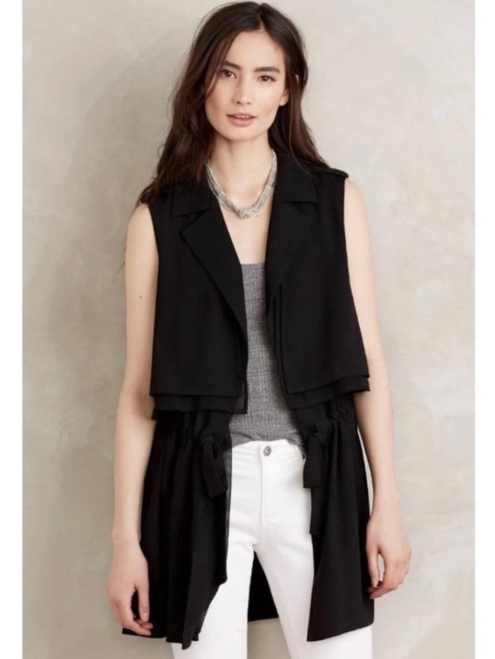 Anthropologie Cartonnier River Road Black Sleeveless Draped Vest Women’s Medium
